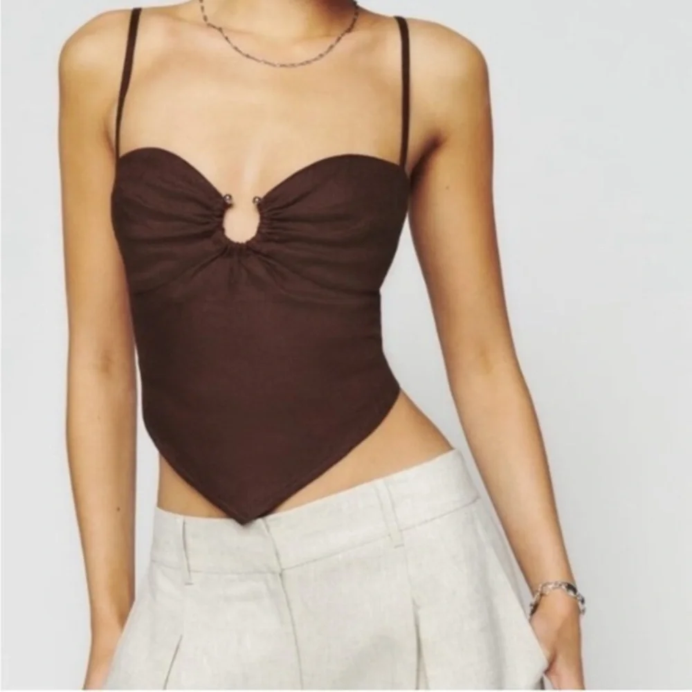 REFORMATION Sansa cropped embellished linen top - Picture 1 of 6